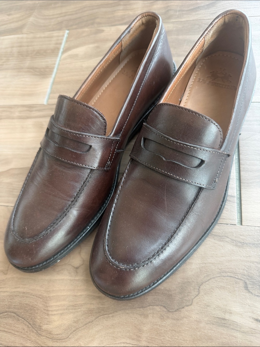 La Martina Men's Brown Leather Penny Loafers —  Wooden Sole